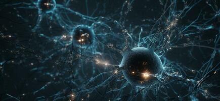 Neuron and synapse like stuctures depicting brain chemistry banner background AI Generated photo