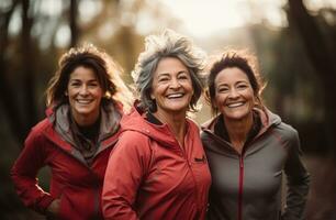 Fun and active seniors women outdoors on a sunny summer day AI Generated photo