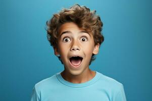 Teenager child boy with shocked facial expression AI Generated photo