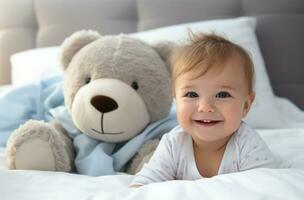 baby child with teddy bear AI Generated photo