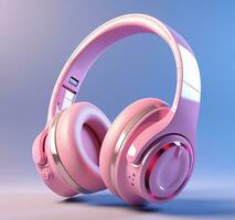 Pink headphones on a blue background. Concept of music AI Generated photo