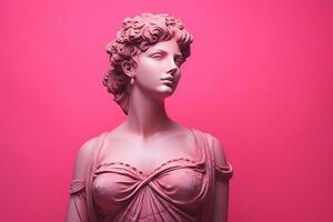 Statue of a woman on a pink background. Copy space AI Generated photo