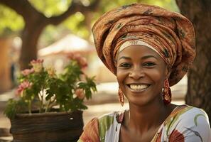 Close up portrait of a beautiful young african american woman smiling AI Generated photo