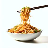 side angle photography of delicious noodles in white background photo