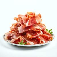 photo of jamon appetizers on the plate on white background