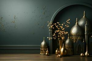 islamic background with flaming golden pendant photo