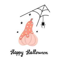 Happy Halloween. Pumpkin and spider. Illustration for printing, backgrounds and packaging. Image can be used for greeting cards, posters, stickers and textile. Isolated on white background. vector