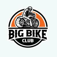 Big bike biker circle emblem vector art illustration isolated