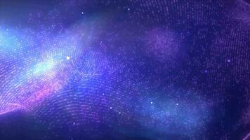 Purple glowing energy bright particles light lines and waves abstract background video