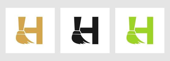 Letter H House Cleaning Logo Concept With Clean Brush Icon. Maid Service Symbol vector