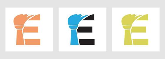 Letter E House Cleaning Logo Concept With Clean Brush Icon. Maid Service Symbol vector