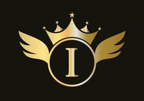 Letter I Wing Logo Concept With Crown Icon Vector Template. Wing Symbol