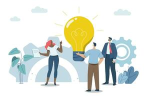 Brainstorming ideas creative, Finding suitable solutions and strategies together, Working as a team or collaboration, Cooperation, Team gathering ideas. Vector design illustration.