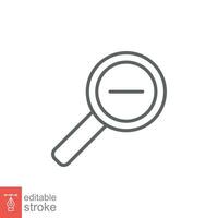 Zoom out icon. Simple outline style. Magnifying glass, find, minus, reduce, minimize, search concept. Thin line symbol. Vector illustration isolated on white background. Editable stroke EPS 10.