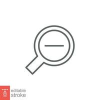 Zoom out icon. Simple outline style. Magnifying glass, find, minus, reduce, minimize, search concept. Thin line symbol. Vector illustration isolated on white background. Editable stroke EPS 10.