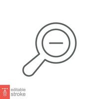 Zoom out icon. Simple outline style. Magnifying glass, find, minus, reduce, minimize, search concept. Thin line symbol. Vector illustration isolated on white background. Editable stroke EPS 10.