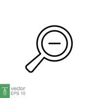 Zoom out icon. Simple outline style. Magnifying glass, find, minus, reduce, minimize, search concept. Thin line symbol. Vector illustration isolated on white background. EPS 10.