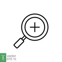 Zoom icon. Simple outline style. Magnify glass with add sign, find, focus, plus, positive, enlarge concept. Thin line symbol. Vector illustration isolated on white background. EPS 10.