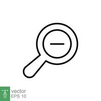 Zoom out icon. Simple outline style. Magnifying glass, find, minus, reduce, minimize, search concept. Thin line symbol. Vector illustration isolated on white background. EPS 10.