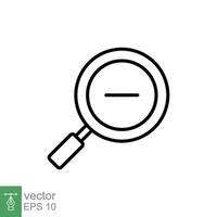 Zoom out icon. Simple outline style. Magnifying glass, find, minus, reduce, minimize, search concept. Thin line symbol. Vector illustration isolated on white background. EPS 10.