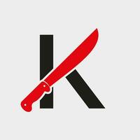 letra k cuchillo logo diseño vector modelo cuchillo símbolo con alfabeto