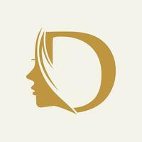 Woman Face Logo On Letter D Beauty Spa Symbol With Woman Face Icon vector