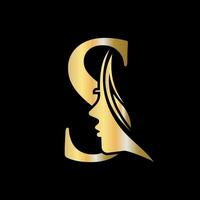 mujer cara logo en letra s belleza spa símbolo con mujer cara icono vector