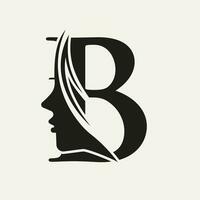 Woman Face Logo On Letter B Beauty Spa Symbol With Woman Face Icon vector