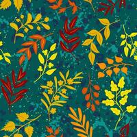 Retro style pattern with autumn leaves, herbs vector