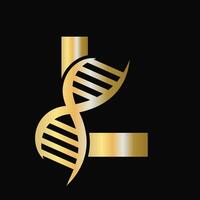 Letter L DNA Logo Design Concept With DNA Cell Icon. Health Care Symbol vector