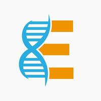 Letter E DNA Logo Design Concept With DNA Cell Icon. Health Care Symbol vector