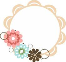 Beautiful circular shape frame decorated with flowers isolated on background. vector
