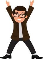 Happy businessman raising his hands up. vector