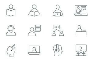 Learning line icon set. teacher and student online learning, presentation, and office employee icons vector