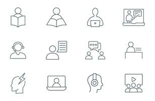 Learning line icon set. teacher and student online learning, presentation, and office employee icons vector