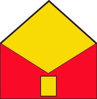 Envelope icon in red and yellow color with stroke  in illustration. vector