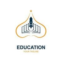 Education logo design with bachelor cap and book concept with creative idea vector