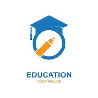 Education logo design with bachelor cap and book concept with creative idea vector