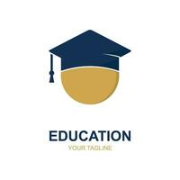 Education logo design with bachelor cap and book concept with creative idea vector