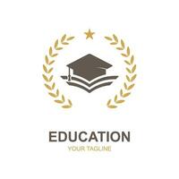 Education logo design with bachelor cap and book concept with creative idea vector