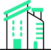 Green and Black building icon in flat style. vector
