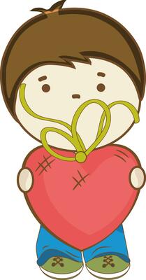 Cartoon little baby holding red heart.