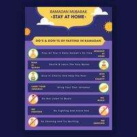 Awareness Social Media Template With Dos and Donts Of Fasting In Ramadan, Stay At Home To Prevent From Covid-19. vector