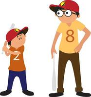Character of father and son holding baseball bats. vector