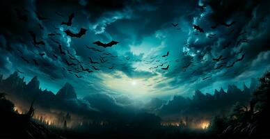 Many bats flying in the dark night, festive night of the dead, halloween - AI generated image photo