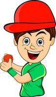 Cartoon boy with cricket ball. vector