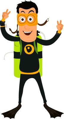Cartoon character of scuba diver.