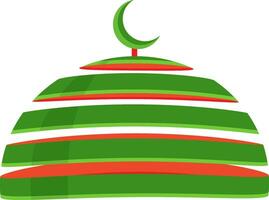 Red and green Mosque Dome with crescent moon. vector