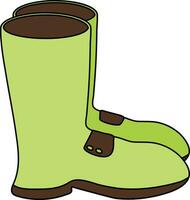 Green color with stroke of garden boots icon in isolated. vector