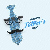 Sketching Necktie with Eyeglasses and Mustache for Happy Father's Day Greeting Card Design. vector